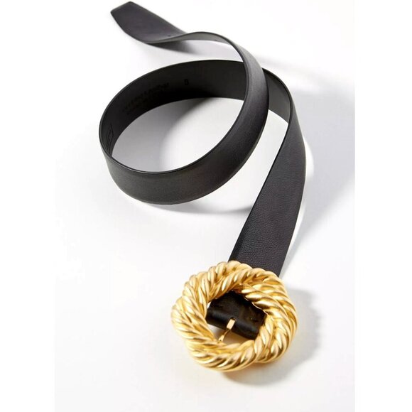 Deborah Drattell Micaela Belt Anthropologie Black w Chunky Gold Buckle M/L - Picture 2 of 8